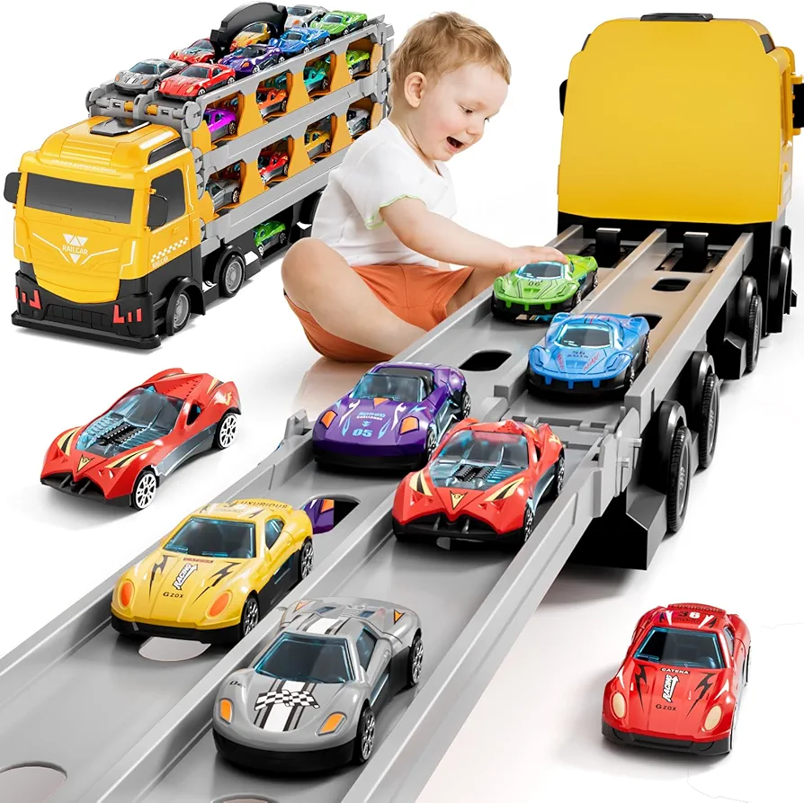 IHAHA 78 inches Transport Truck with 24pcs Die-Cast Cars Toys, Cars Toddler Toys Gifts for 2 3 4 5 6 7 Years Old Boys Girls Kids, Boys Toys Age 3-5 4-7