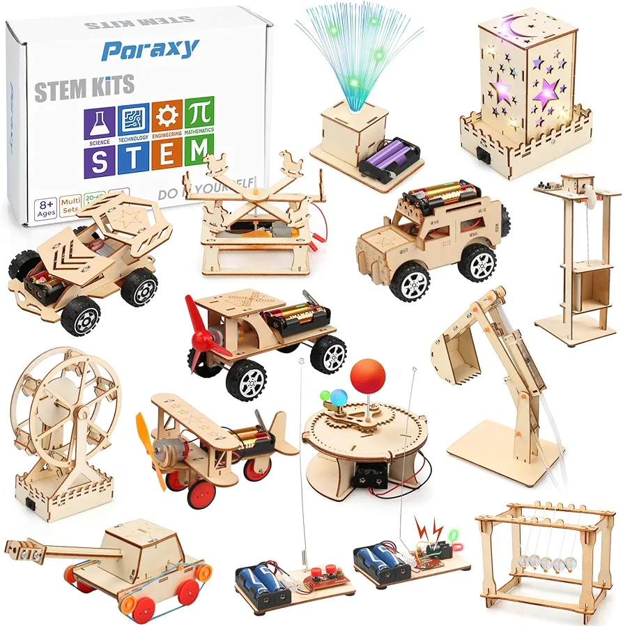 14 in 1 STEM Kits for Kids 8-10-12, Toys for Ages 8-13, Gifts for 8 9 10 11 12 13 Year Old Boys and Girls, Wooden 3D Puzzles, Science Educational Projects, Crafts Building Kits