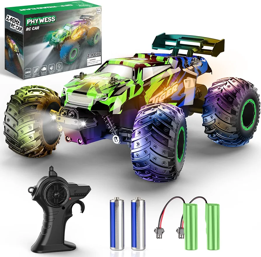 Remote Control Car, RC Cars Kids Toys for Boys 5-7, 2.4Ghz RC Truck Toys for Girls, Off Road Monster Truck Toys with Headlights & Car Body Lights, 20 KM/H RC Crawler Toy Cars Gifts for Kids