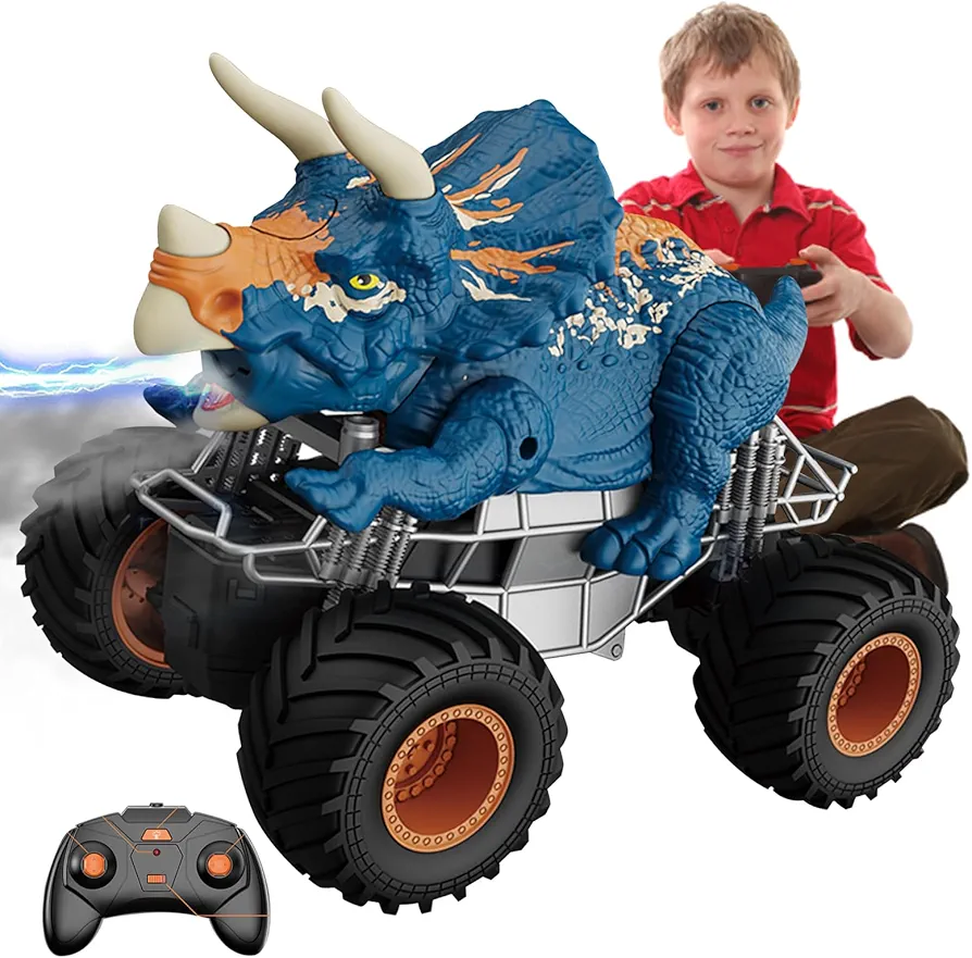 Big Dinosaur Remote Control Car, 2.4GHz 1:18 RC Monster Trucks for 4-7 Kids, Outdoor Toys for Boys Ages 8-12, Birthday for Teenagers Ages 5 6 7 8 9 10, Blue