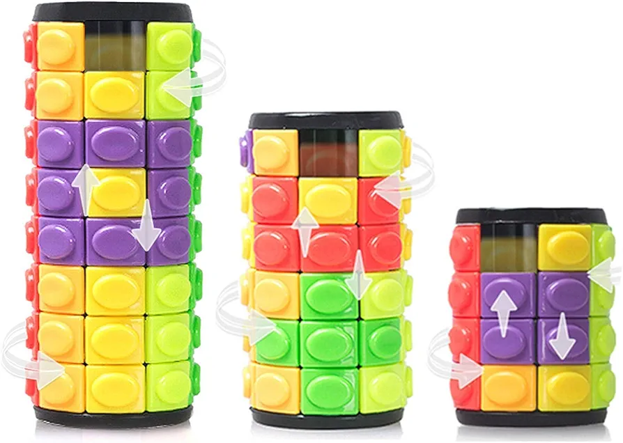 R.Y.TOYS Fidget Toy,Magic Cube Puzzle,Brain Teasers for Adults,Cylinder Rotate&Slide Logic Restless Hand Game,Trick Puzzle,Gift for Kids Child(8 Colors x 4/6/8 Layers)