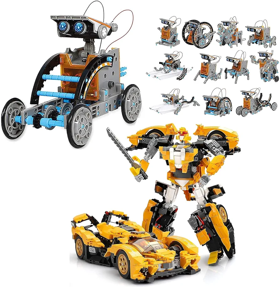 Bundle - 2 items: Sillbird STEM 12-in-1 Education Solar Robot Toys, 2in1 Transforming Robot & Technic Racing Car Construction Blocks Kit, Creative Collectible Gift for Boys Girls Kids Aged 8-12