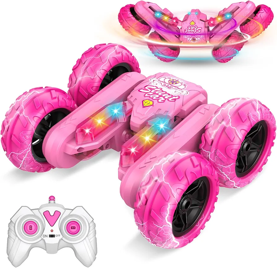 Remote Control Car Toys for 3-12 Year Old Girls, 360°Rotating 4WD Off-Road RC Stunt Car with Headlights 2.4Ghz Double Sided RC Cars Outdoor Toy Car Gift for Girls Age 4-7 8-12 Birthday Party