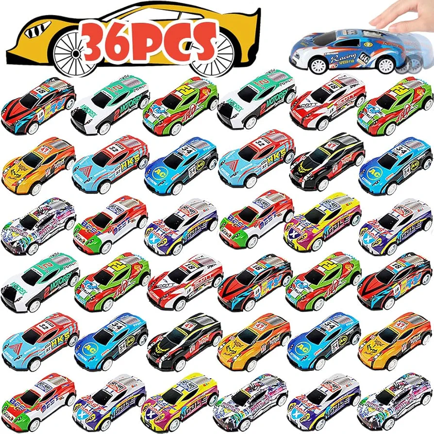 36 Pack Pull Back Toy Cars, Mini Die-Cast Race Cars Vehicles Bulk, Party Favor Cars Toys, Goodie Bag Stuffers, Pinata Fillers, Teacher Treasure Prize Box Toys for Boys Girls 3,4,5 Years Old