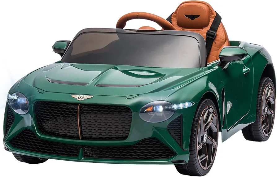 12V Battery Kids Ride On Electric Vehicles Bentley Car Toy for Kids Age 1-8 Parent Remote Control for Boys and Girls to Ride in Power 4 Wheels Toddler with LED Lights 3 Speeds USB Music-Green