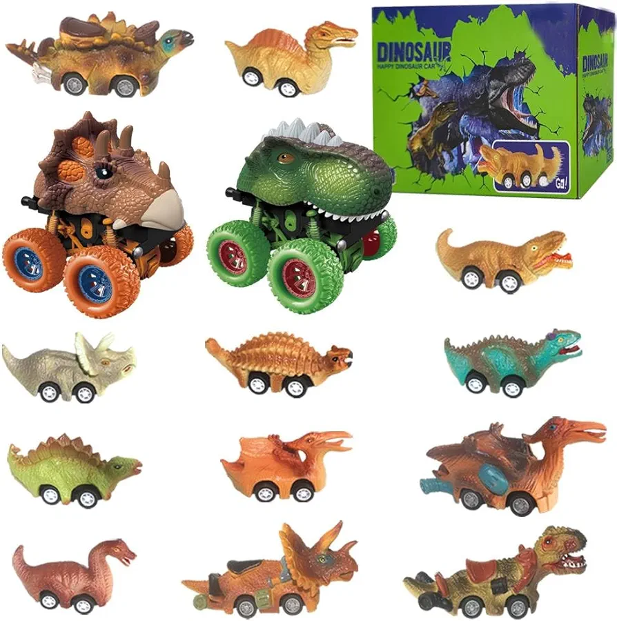 Dinosaur Toys for Kids 3-5, Pull Back Dinosaur Cars for 3 4 5 6 7 Year Old Boys Girls 14 Pack Dino Toys Gifts for Toddlers Dinosaur Games with T-Rex