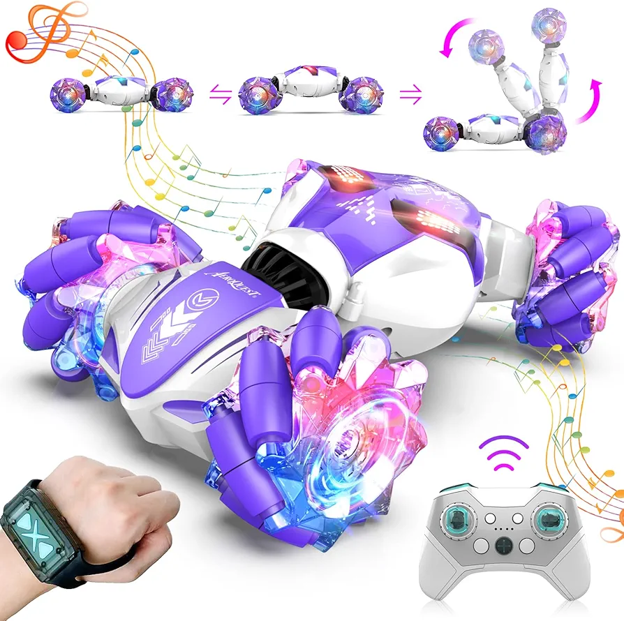 Gesture RC Car Hand Controlled Stunt Car for 6-12 yr Boys Girls, 4WD 2.4GHz Remote Control Gesture Sensor Toy Cars Drift Twist Car with Light Music for Ages 8-13 Kids Birthday Xmas Gift