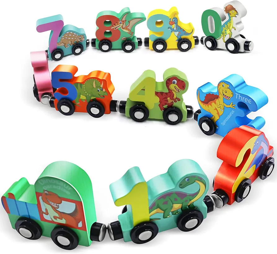 Toddler Toys for 2-4 Year Old Boys, Wooden Dinosaur Train Toys for Kids, Sensory Toys for Toddlers 1-3, Magnetic Trains for Toddlers, Birthday for Boys Age 1, 2, 3, 4, 5 Niño