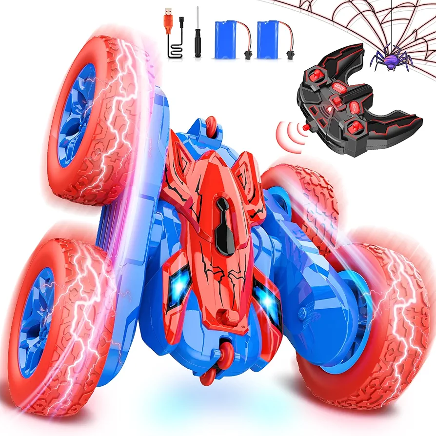 Spider Remote Control Car Toys for Kids RC Cars Toy for 3 4-6 6-8 Year Old Boys Indoor Outdoor Toy 360° Rotating Stunt Car Christmas Birthday Gifts Stocking Stuffers for Kid Age 8-12