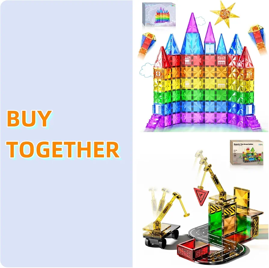 60 PCS Diamond Magnetic Tiles + 100 PCS Construction Magnetic Tiles with Road and 2 Cars, Magnetic Building Blocks for Kids Age 3-5 4-8 8-12, Sensory Toys for 3+ Year Old Boys and Girls