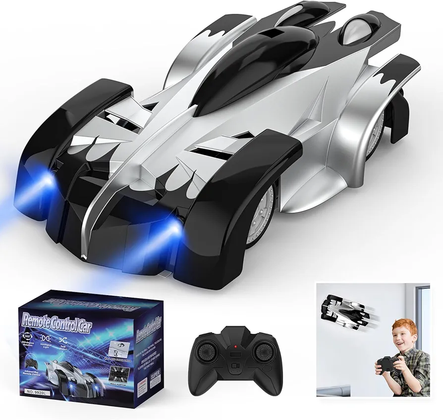 Wall Climbing Remote Control Car, Dual Mode 360° Rotating RC Stunt Car with Headlight, Rechargeable RC Car Toys for 3 4 5 6 7 8-12 Year Old Boys Girls Kids (Silver)