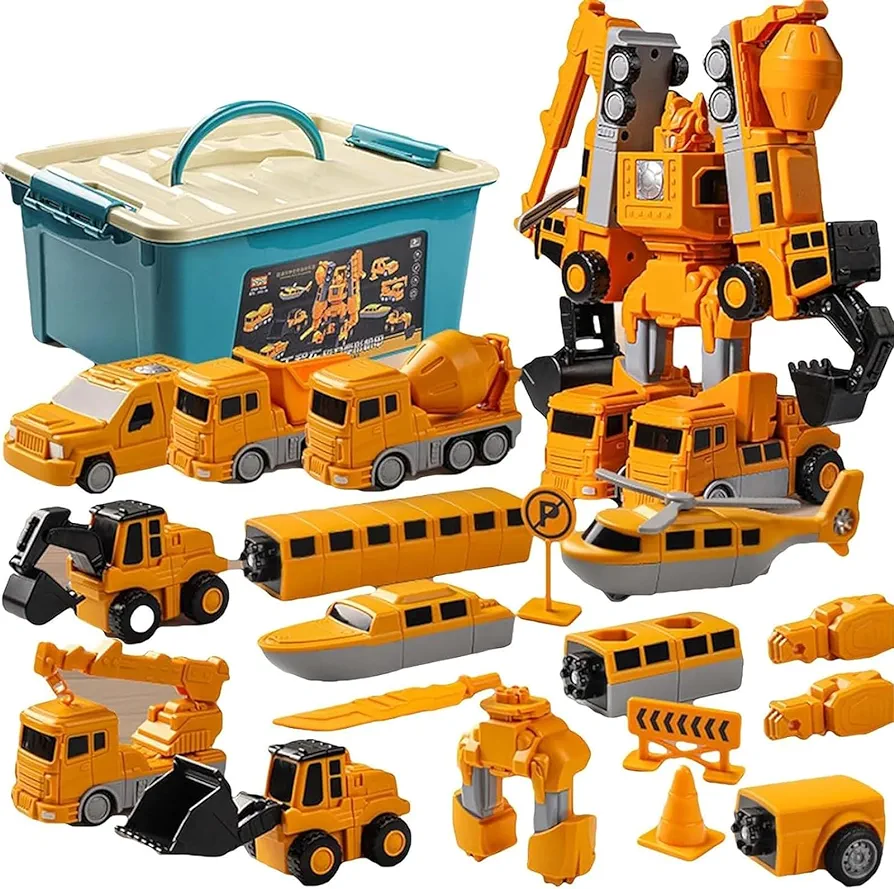 Magnetic Transform Engineering Car Assembled Toys,Toy Construction Vehicles with Storage Box,Magnetic Blocks for Kids Age 3-5 4-8 Outdoor Toddler Activities Toys(Engineering Series-35 Pcs)