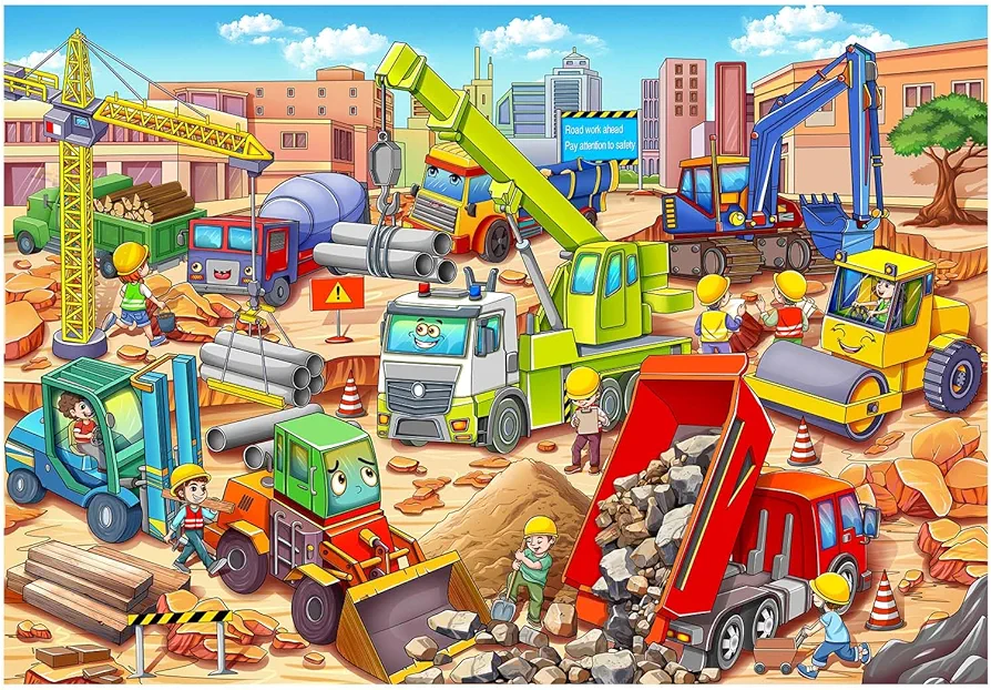 Puzzles for Kids Ages 4-6 6-8 8-10 Year Old 100 Piece Jigsaw Puzzles for Kids Construction Engineering Vehicle Puzzles Educational Toys Gift for Childrens Boys Girls Ages 4-8 5-8 3-5