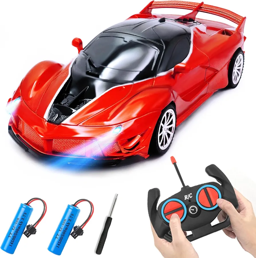 Remote Control Car,Hobby Racing Car Toys, 1/18 RC Cars for Kids and Boys with Led Lights and 2 Rechargeable, Electric Toy Model Car Christmas Birthday Gifts for 3 4 5 6 7 8 9 Year Old Girls (Red)