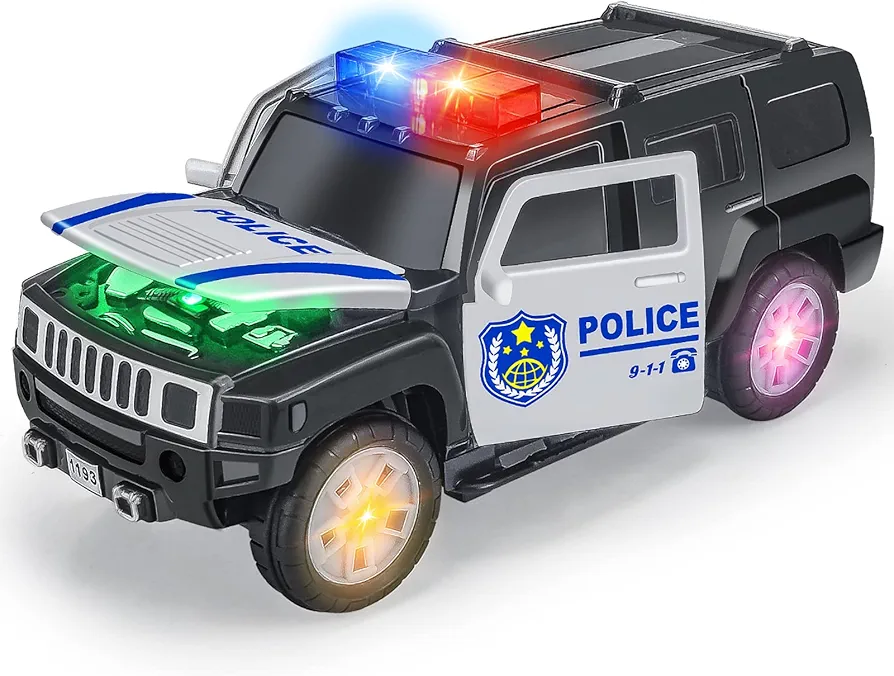 Police Car Toy, Toy Vehicle with LEDs Lights and Siren Sounds, Realistic Police Truck Toys for Toddlers Kids Boys Girls for 3 4 5 6 Years Old Christmas Birthday Gifts