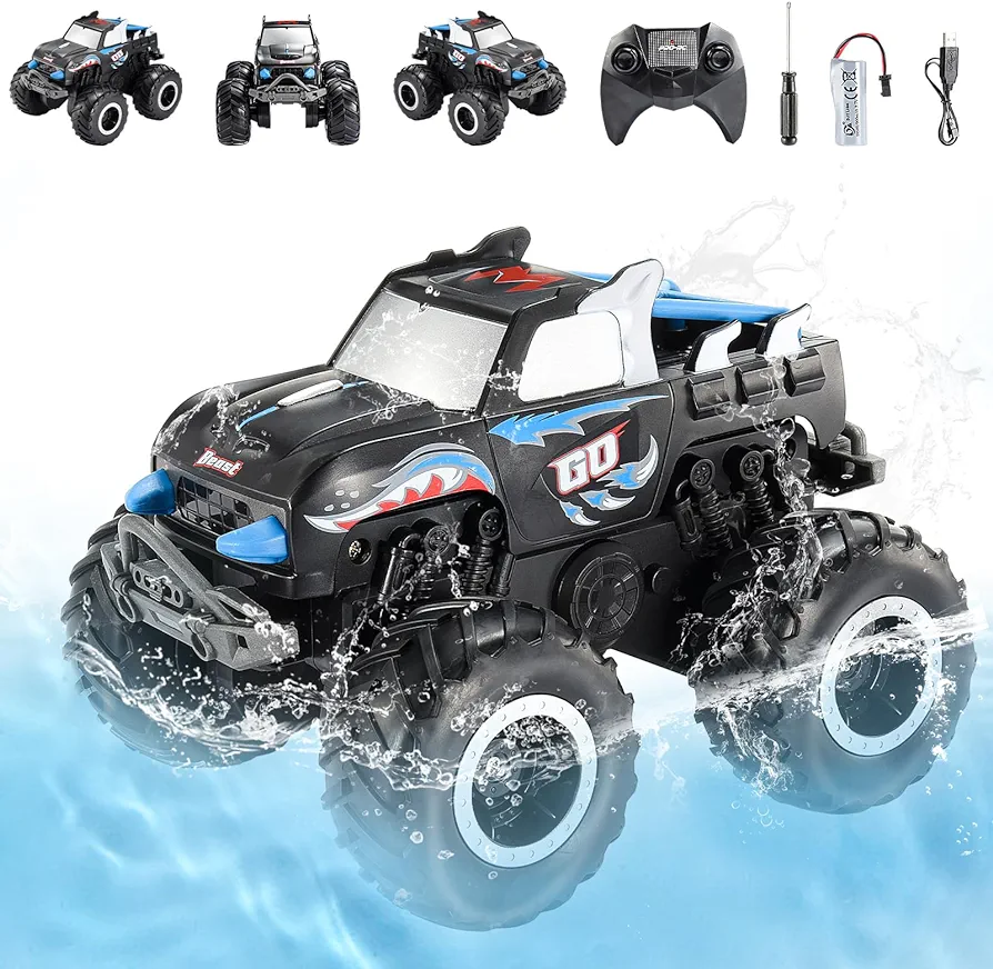 Toys for 3-12 Year Old Boys,RC Truck 1:20 All Terrain 4WD RC Car Amphibious Remote Control Car with Rechargeable Battery Boys Toys for Age 4-6 6-8 8-12 Birthday Halloween Christmas Party Outdoor Gifts