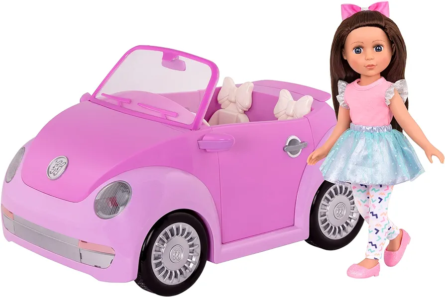 Glitter Girls – Purple Convertible Car & 14-inch Poseable Doll Candice – Rolling Wheels, Opening Doors, Trunk & Interior Storage – Toys, Clothes, and Accessories for Ages 3+