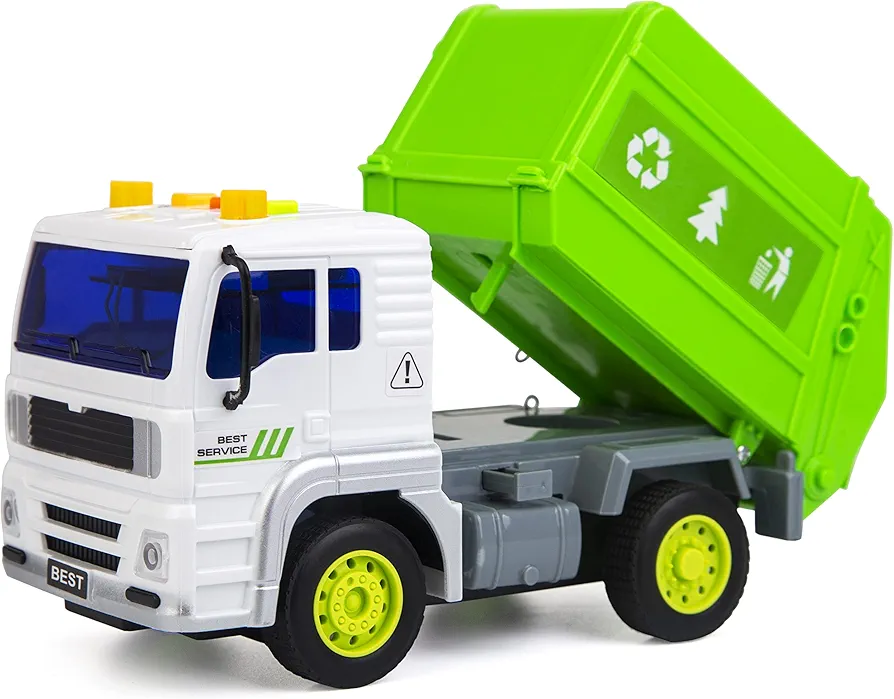 Garbage Truck Toys, Friction-Powered Trash Truck Toys with Light and Sound, Recycling Truck for Toddlers, Kids, Boys & Girls