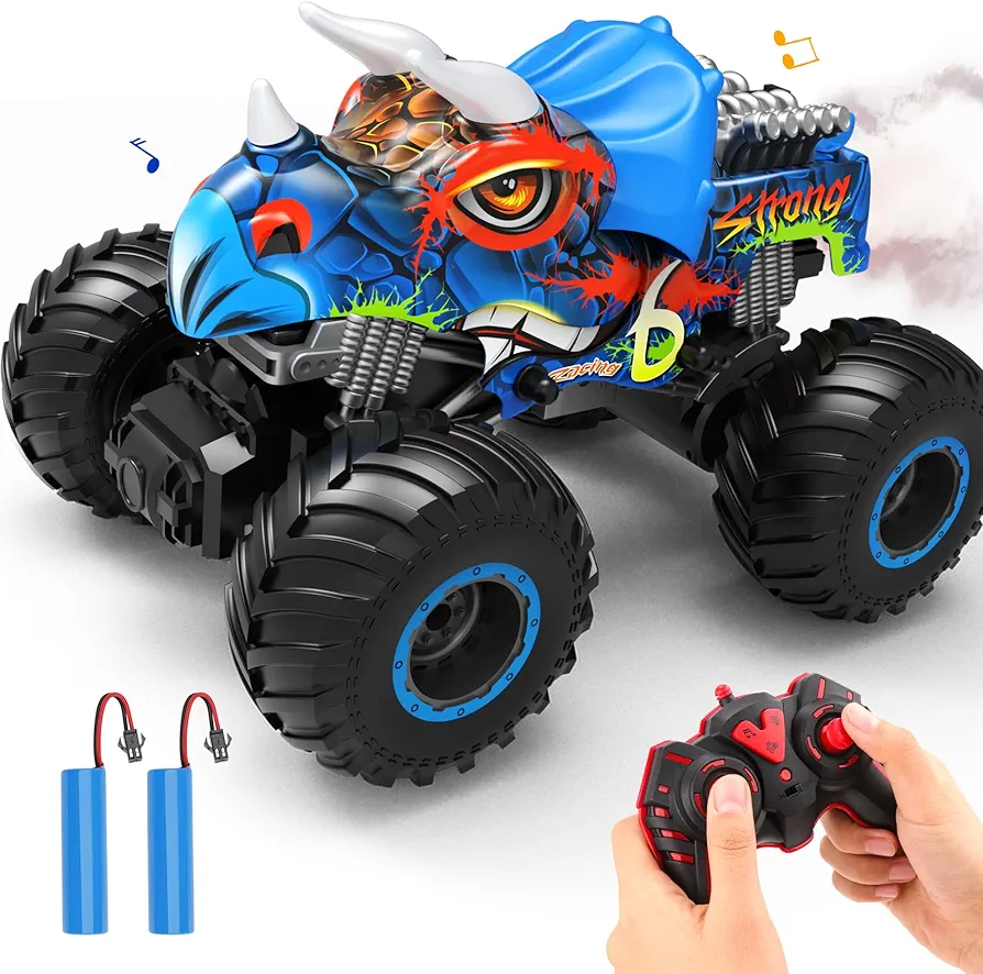 Remote Control Monster Trucks for Boys Age 4-7 8-12 Year Old - RC Dinosaur Car Toys for Kids, Ideas Christmas and Birthday Gifts, 2.4 GHz Multi-Terrain Off-Road Car with Music Lights Spray