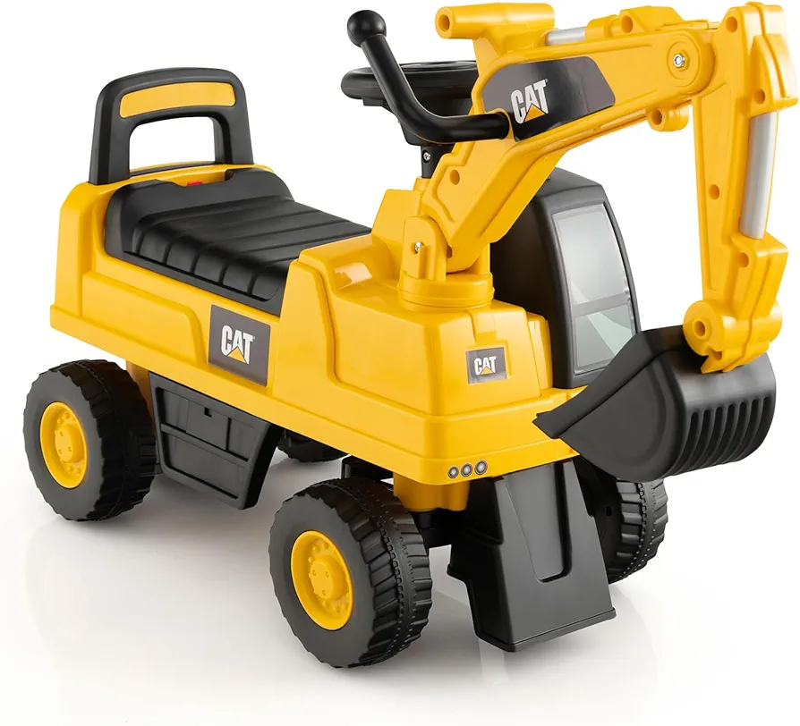 HONEY JOY Ride on Push Car, Licensed Caterpillar Toddler Bulldozer Digger Toy, Outdoor Digging Scooper w/360 Degree Working Shovel, Ride on Excavator Construction Vehicle for Kids Boys Girls, Yellow