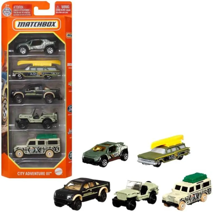 Matchbox 5-Pack of 1:64 Scale Vehicles, 5 Toy Car Collection of Real-World Replicas for Kids 3 Years Old & Up [Styles May Vary]