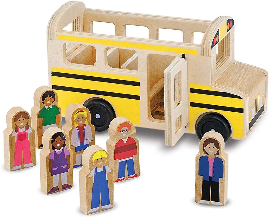 Melissa & Doug School Bus Wooden Toy Set With 7 Figures, Pretend Play, Classic Toys For Kids