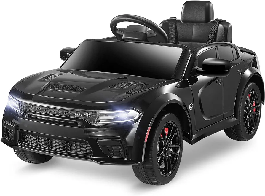 12V 7Ah Kids Electric Ride on Car, Licensed Dodge Charger SRT Hellcat, Battery Powered 4-Wheels Toy Car Electric Vehicle for Kids with Remote Control, 3 Speeds, LED Lights, Music (Black)