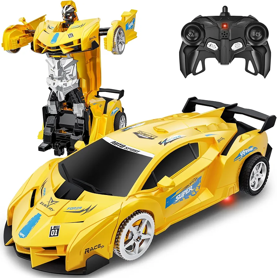 KKONES Remote Control Car, Toy for 3-8 Year Old Boy, 360° Rotating RC Deformation Robot Car Toy, Transform Robot RC Car Age 3 4 5 6 7 8-12 Year Old Boys Girls Birthday Gift (Yellow)