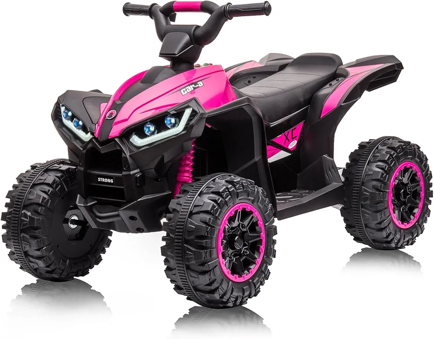 12V Kids Ride On ATV, 4 Wheeler Electric Vehicle for Toddlers, Battery Powered Motorized Quad Toy Car for Boys Girls with LED Lights, Music, High Low Speed, USB, Soft Start, Treaded Tires, Pink