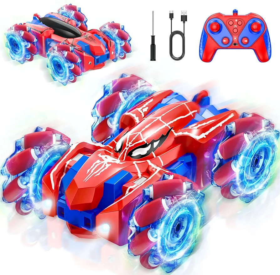 Remote Control Car - Double Sided Driving RC Stunt Cars Toys 360° Rotating Spider RC Car with Cool Lighting, 2.4Ghz Indoor/Outdoor Rechargeable Toy Car for 4-6 5-7 6-8 8-12 Boy Girl Gifts