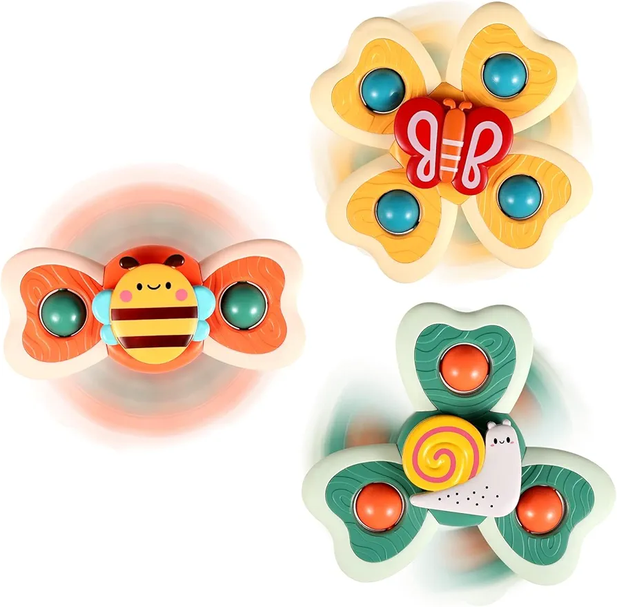 ALASOU 3PCS Suction Cup Spinner Toys for 1 Year Old Boy Girl|Spinning Tops Bath Toys for Kids Ages 1-3|Sensory Toys for Baby 6 12 18 Months Boy Birthday Gift