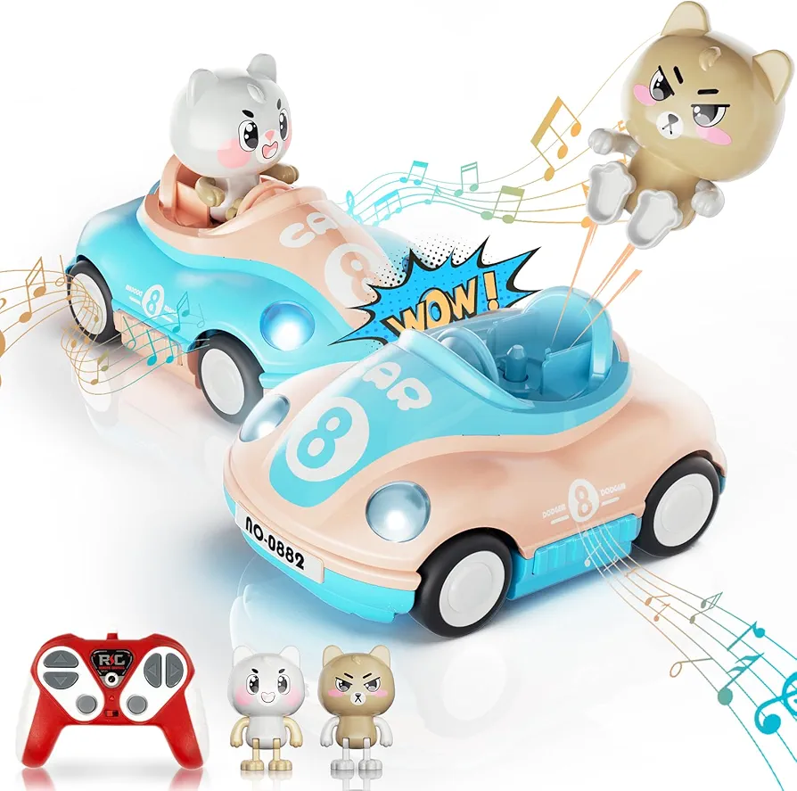 Toddler Remote Control Car - 2 Pack RC Cars for Toddlers 18 Months, RC Battle Race Car RC Cartoon Car Toys Toddler Toys for Kids Age 2 3 4 5 6 Years Old, RC Cars Birthday Gift for Boys Girls Age