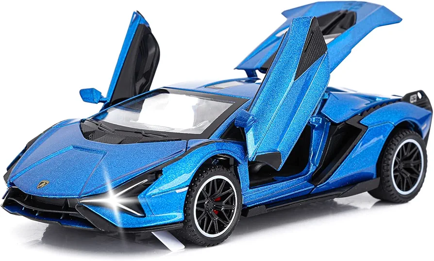 SASBSC Toy Cars Lambo Sian FKP3 Metal Model Car with Light and Sound Pull Back Toy Car for Boys Age 3 + Year Old (Blue)