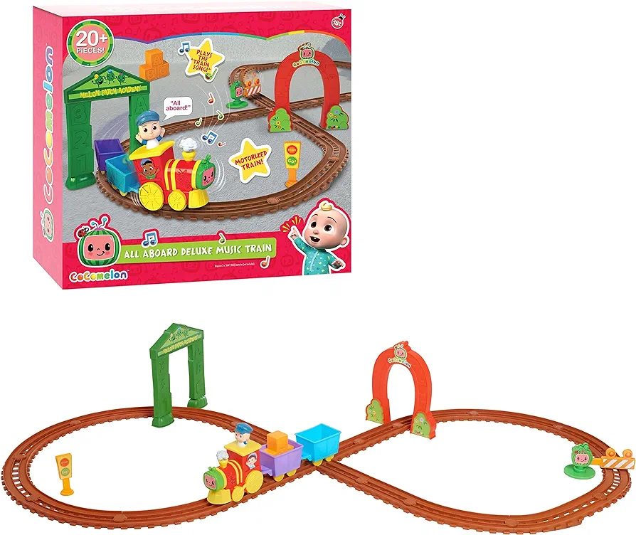 CoComelon All Aboard Musical Train with Bonus Pieces, 24-pieces, Plays “The Train Song", Kids Toys for Ages 18 Month by Just Play,Multicolor