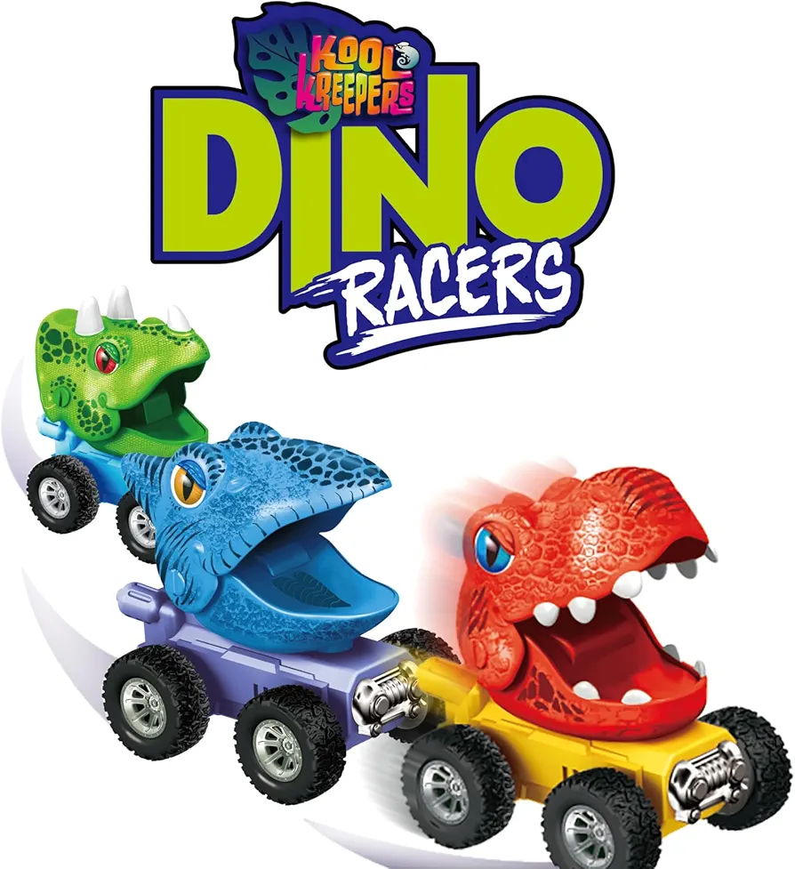 MUKIKIM Kool Kreepers - Dino Racers. Press, Release & Go Dinosaur Car Toy for Kid Interactive Early Education. No Batteries Required. One Randomly Selected Style