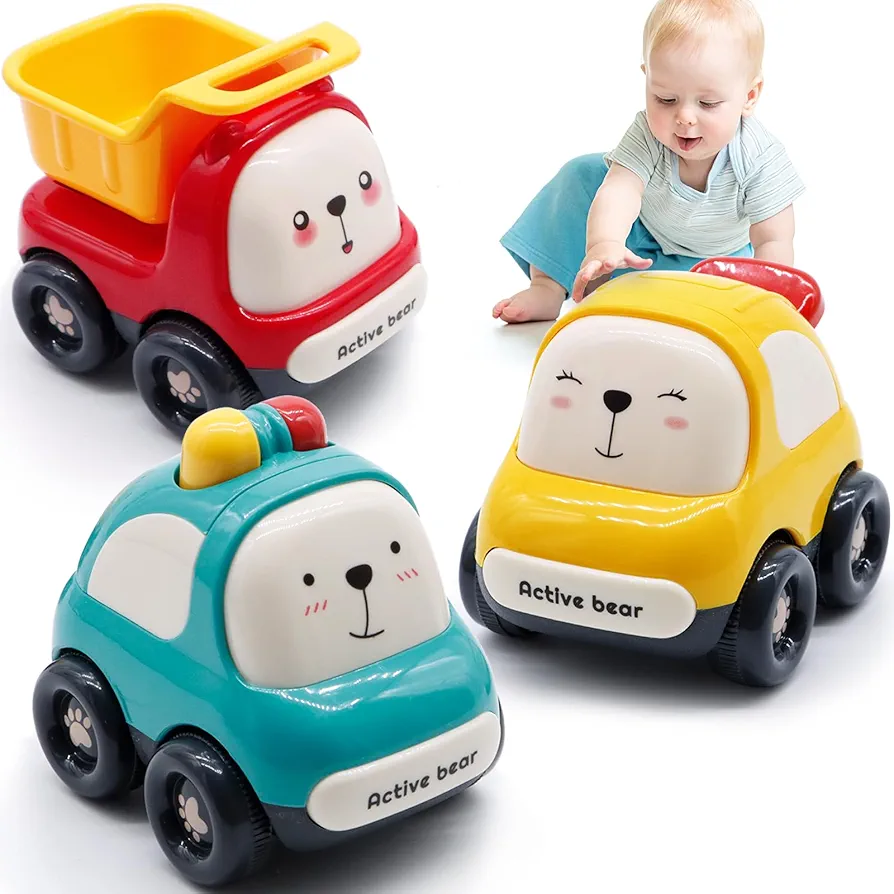 MOONTOY 3 Pack Toddler Car Toys for 1 2 3 Year Old Boy First Birthday Gift Baby Toys 12-18 Months Kids Friction Powered Trucks Cars for Toddlers 1-3 Push Go Vehicles Educational Toys for Ages 0-2 2-4