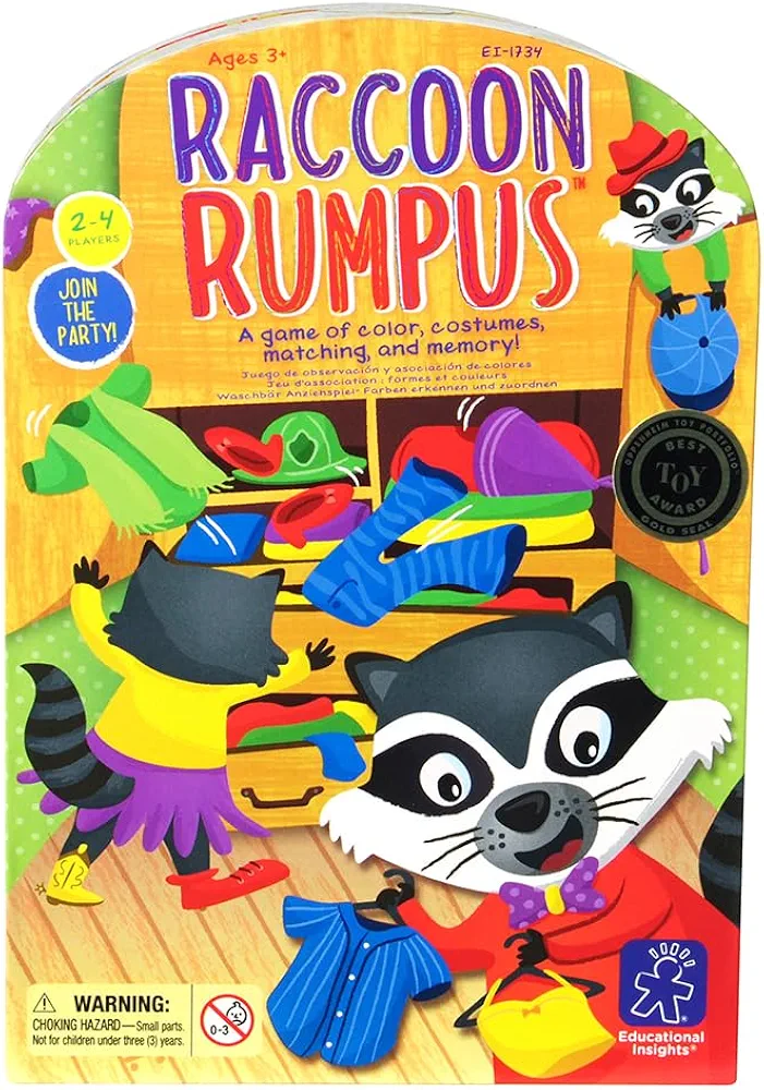 Educational Insights Raccoon Rumpus Game, Preschool Game with Dice & Color Matching, For 2-4 Players, Fun Family Board Game For Kids Ages 3 to 5