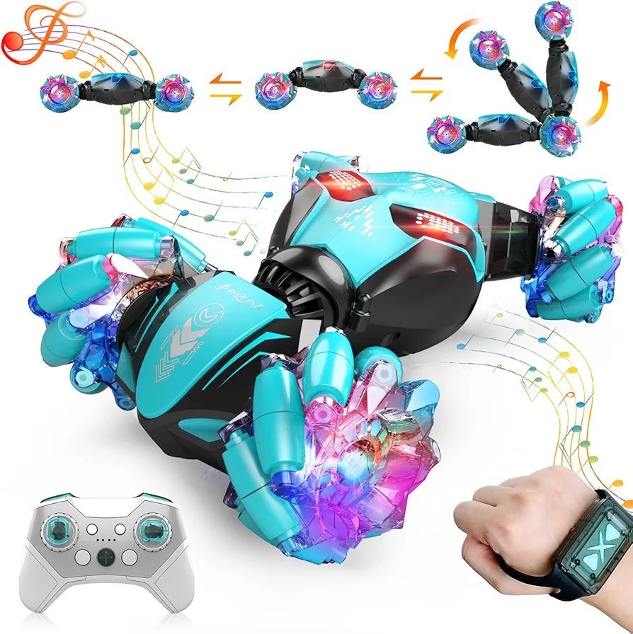 Gesture RC Car Hand Controlled Stunt Car for 6-12 yr Boys Girls, 4WD 2.4GHz Remote Control Gesture Sensor Toy Cars Drift Twist Car with Light Music for Ages 8-13 Kids Birthday Xmas Gift