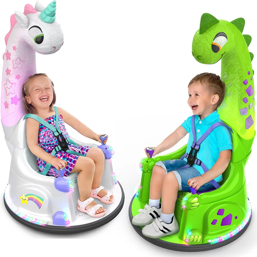 Dino and Unicorn Bumper Car for Kids, 12V Electric Ride on Toy with Remote Control, LED Lights & Music for Toddlers 1-3, Birthday Gift Ages 1 2 3 4 5 Years Old Boys & Girl, Baby & Children 3-6, Kids