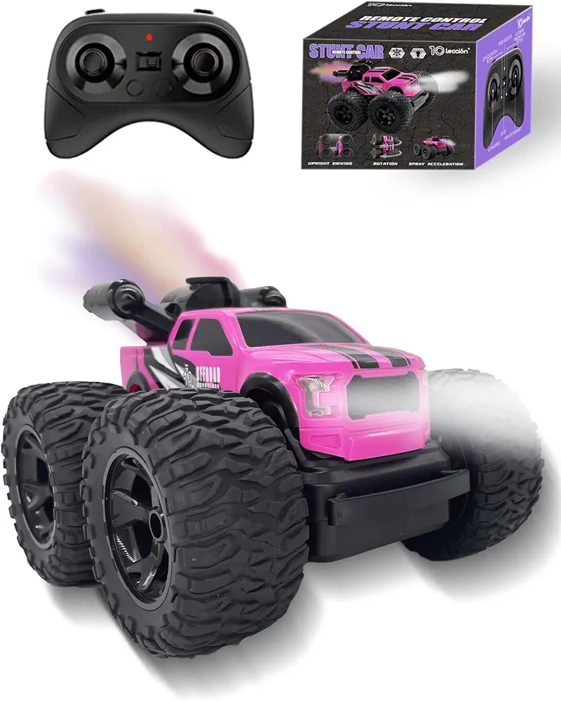 Monster Truck for Girls, Girls Remote Control Car Toys, Pink RC Trucks with Spray Function, 4WD 360° Flips Rotating Car Toys for Girls, Ideal Birthday for 3+ Year Old Girls