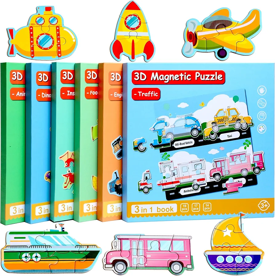 Magnetic Puzzles for Kids Ages 1-3, Travel Toddler Puzzles Ages 2-4 Year, Space Car Activities Toy for Boys & Girls 3-5 yo - Learning Magnet Gift for Road Trip