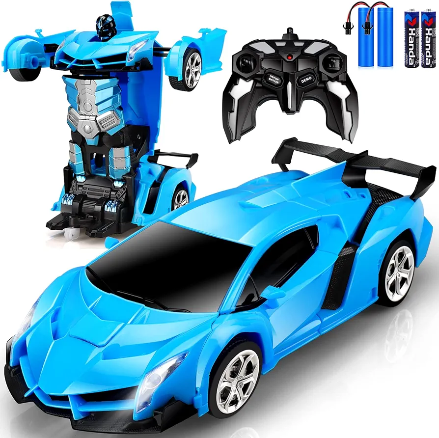 Remote Control Car Toys - Transforming RC Cars for Kids & Boys Toys - One Button Transformation and 360 Degree Rotating Drifting - Gifts for Boys and Girls (Blue)