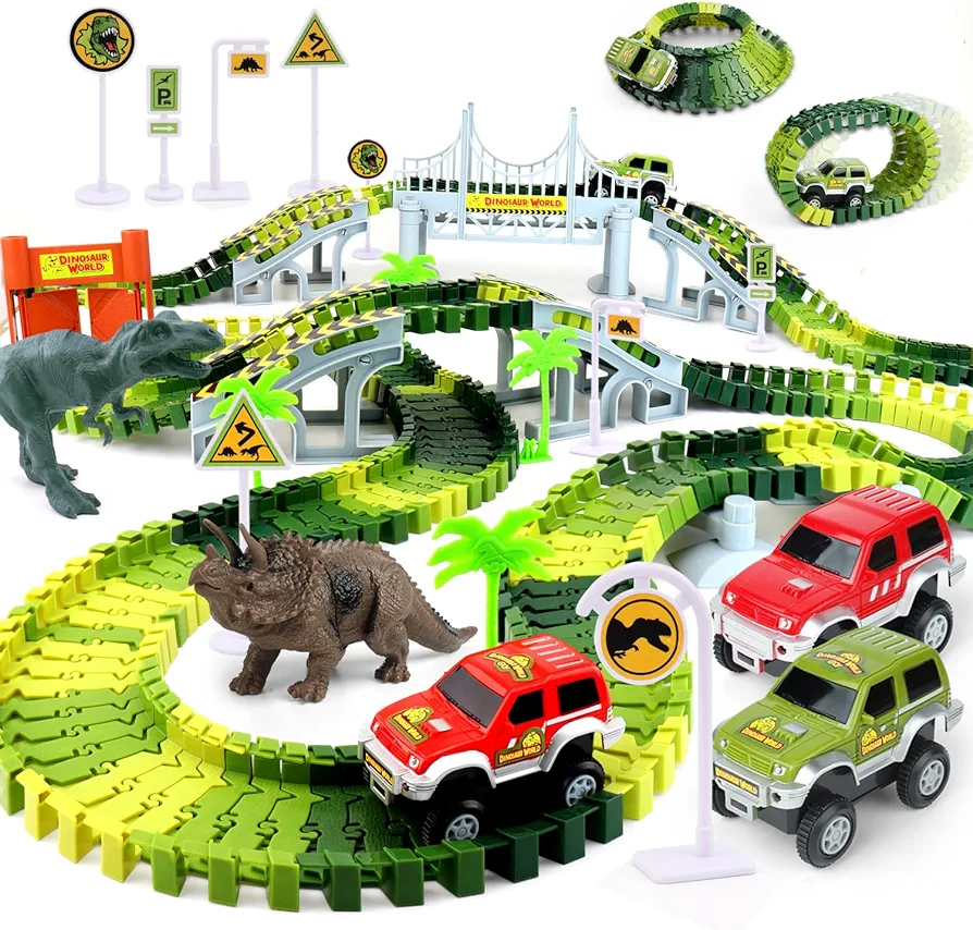 Dinosaur Toys - Create A Dino World with Flexible Race Track, Birthday Gift for Kids Ages 3+, Toys for 3 4 5 Year Old Boys, Toddler Toys