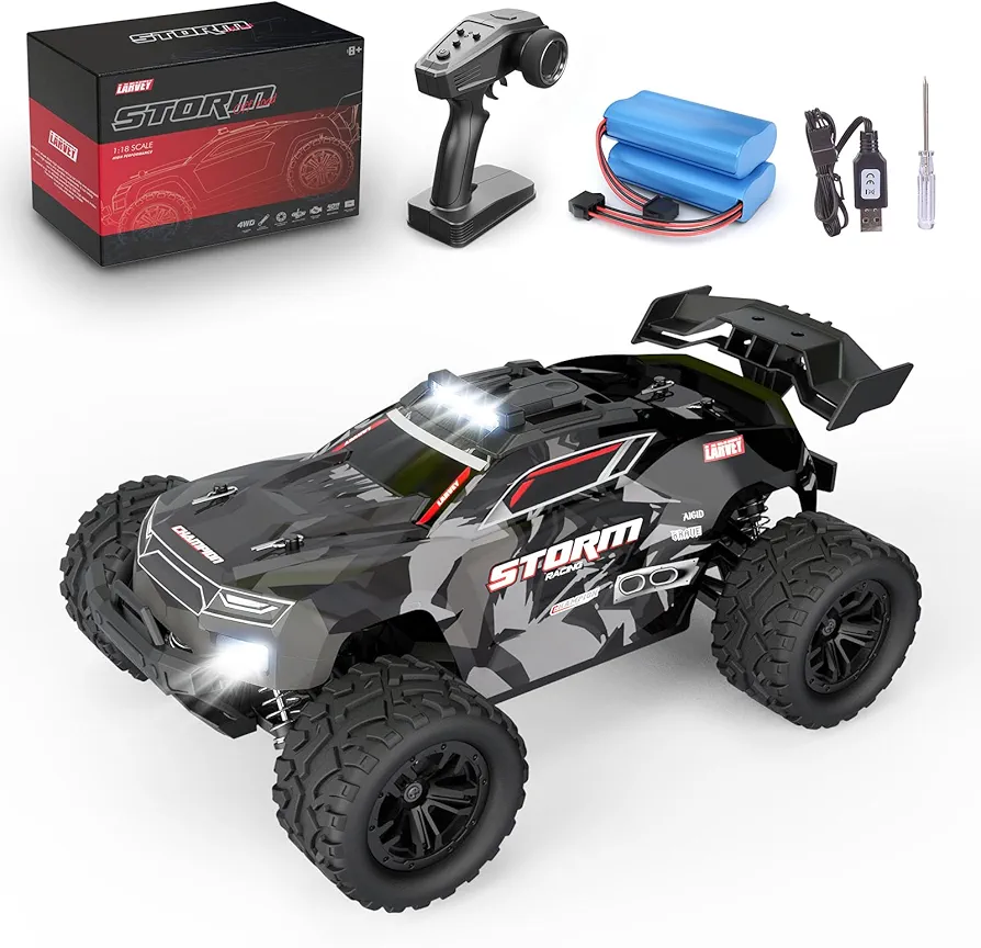 1:18 Scale 40KM/H 4WD Off-Road High Speed Remote Control Car, All Terrains Remote Control Truck with LED Lights, rc cars for boys age 8-12