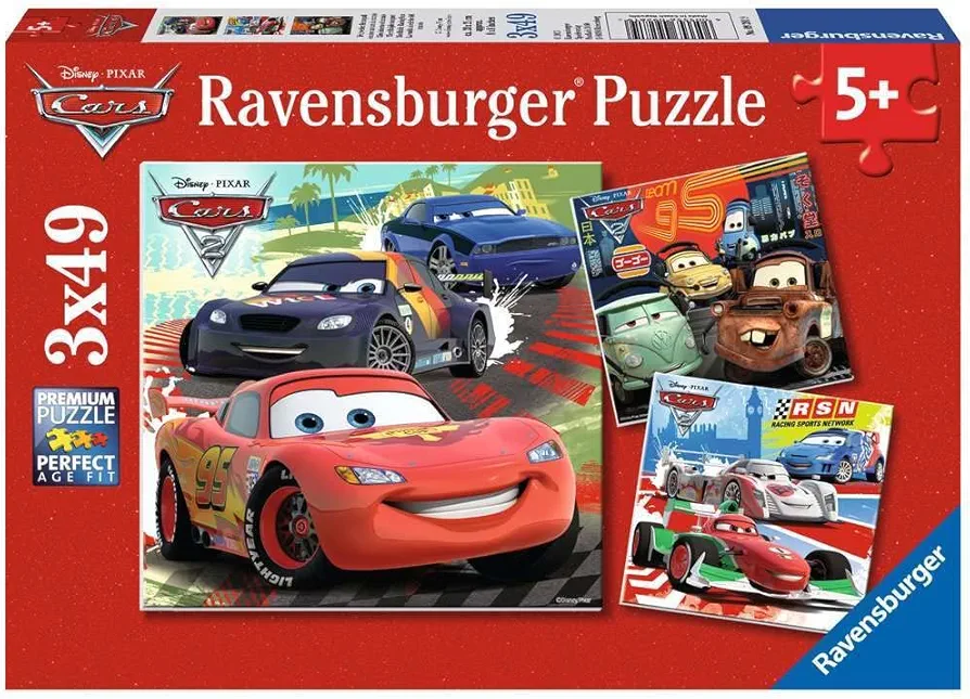 Ravensburger Disney Cars: Worldwide Racing Fun - 3 x 49-Piece Jigsaw Puzzle | Unique Pieces | Anti-Glare Surface | for Kids