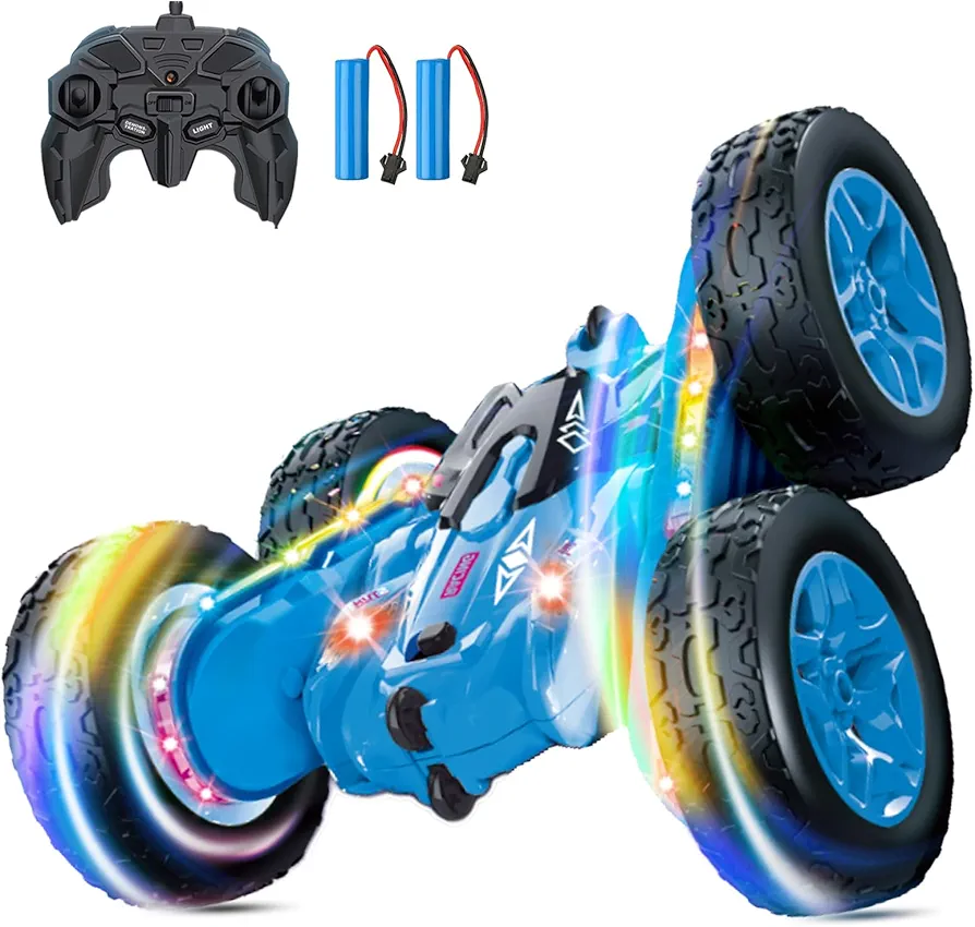 Remote Control Car RC Stunt Car Toys Strip Lights 4WD RC Car Toys for Kids Headlights RC Truck Double Sided 360° Rotating Toy Car for Boys Age 4-7 8-12 Christmas Birthday Gift