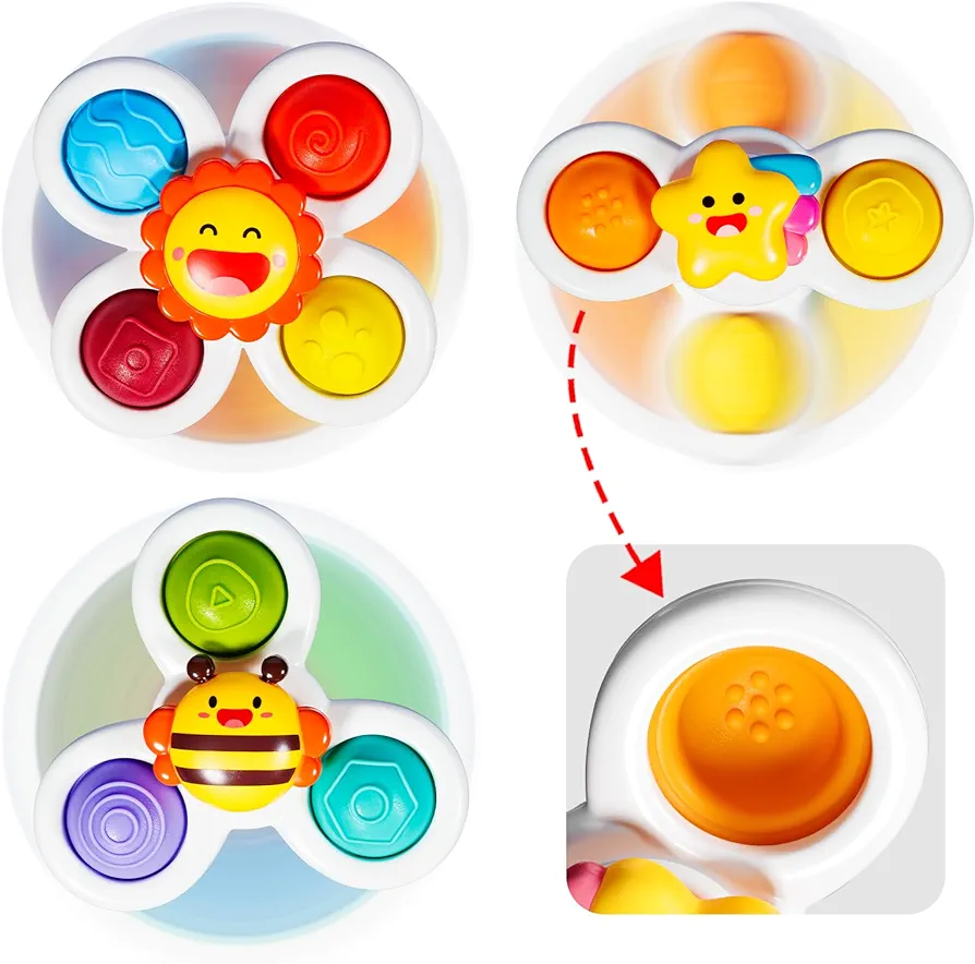 ALASOU 3PCS Pop Suction Cup Spinner Toys for 1 Year Old Boy Girl|Novelty Spinning Tops Toddler Toys Age 1-2|Sensory Baby Bath Toys for Toddlers 1-3|6 12 18 Months Boy Birthday Gift for Infant