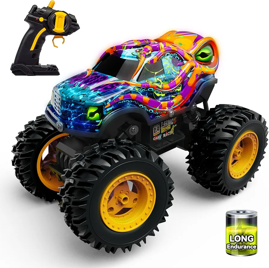 Monster Trucks Toys for Boys Age 4-7, 1:16 Scale Big Tires Remote Control Truck for Kids, Rechargeable Indoor RC Cars with Light, 6-8 Year Old Boy Birthday Christmas Toy Gift