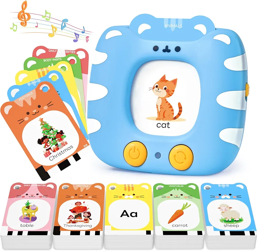 Talking Flash Cards for Toddlers 1-5 Clear Voice & Thick Cards & Easy to Slide in and Out, Independent Play & Speech Development Toys, 20 Topics Including Numbers & Letters & Songs