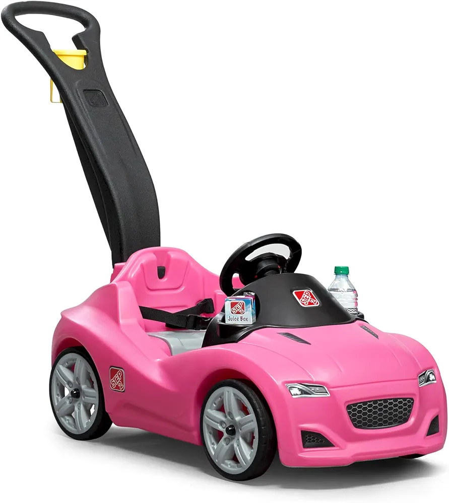 Step2 Whisper Ride Cruiser Kids Push Car, Ride On Car, Seat Belt and Horn, Toddlers 18 - 48 months, Easy Storage, Pink, Large